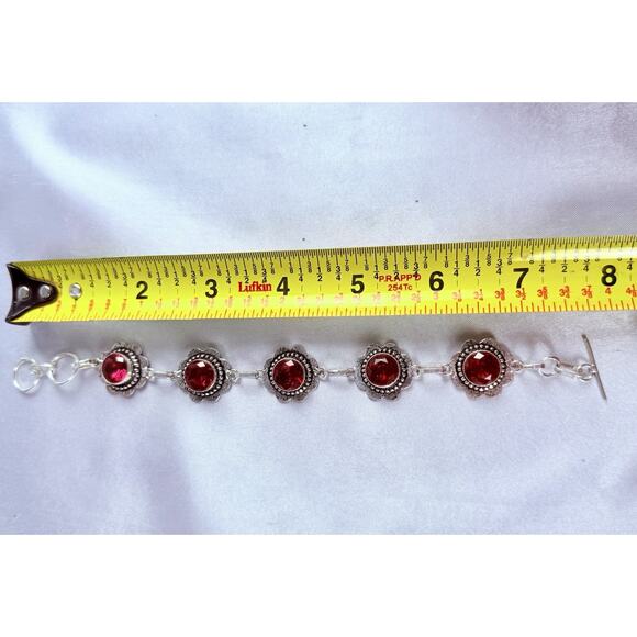 925 Sterling Silver Bracelet Red Garnet Gemstones Jewelry Handmade Chain 7.5” - Picture 5 of 5